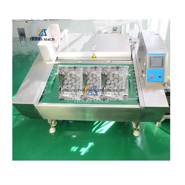 Industrial vacuum packing machine for quail egg solid and salt water liquid pouch package, vacuum packing machine manufacturer (4)